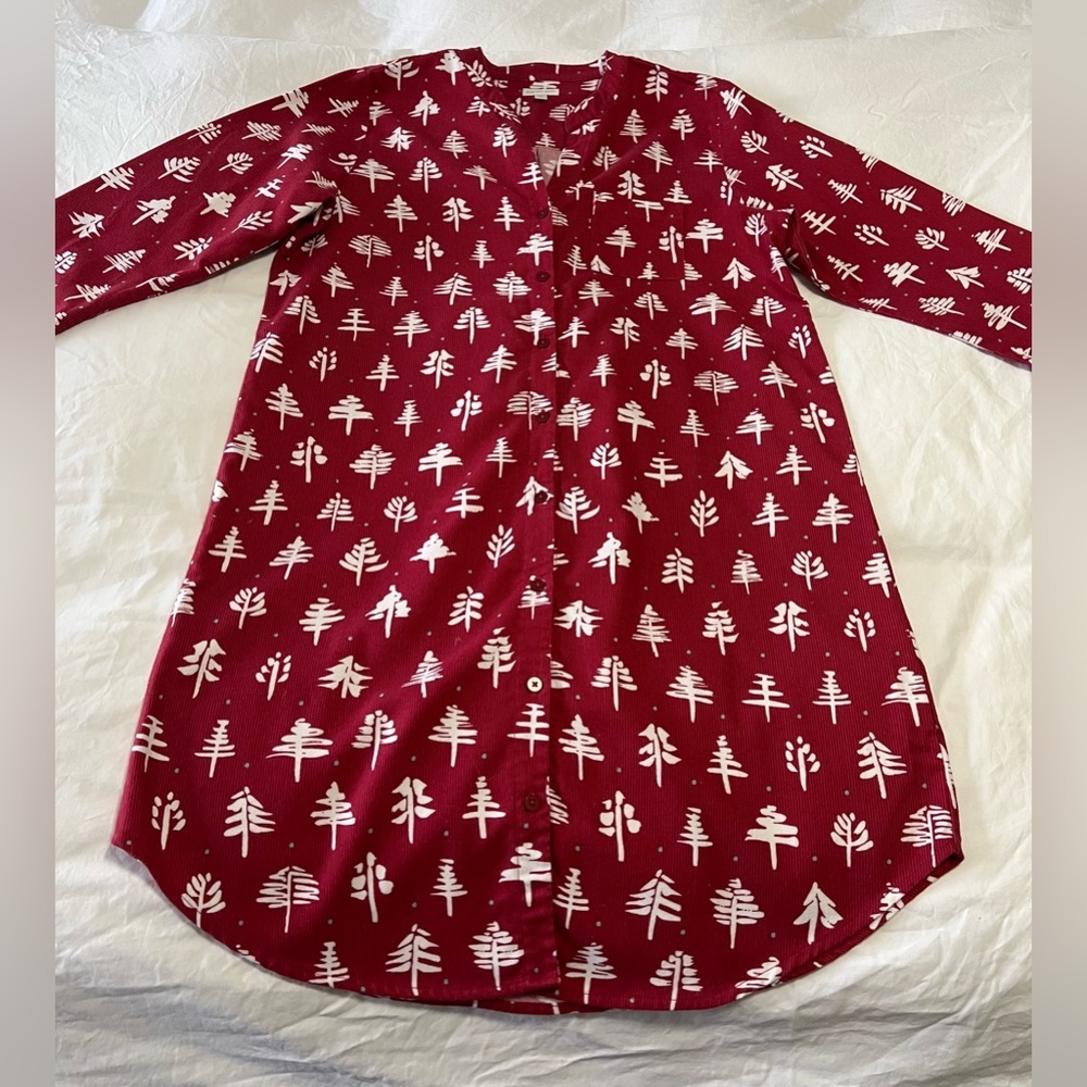 Garnet Hill | SZ Medium | 100% Organic Pima Cotton Red Knee Length Shirt Dress